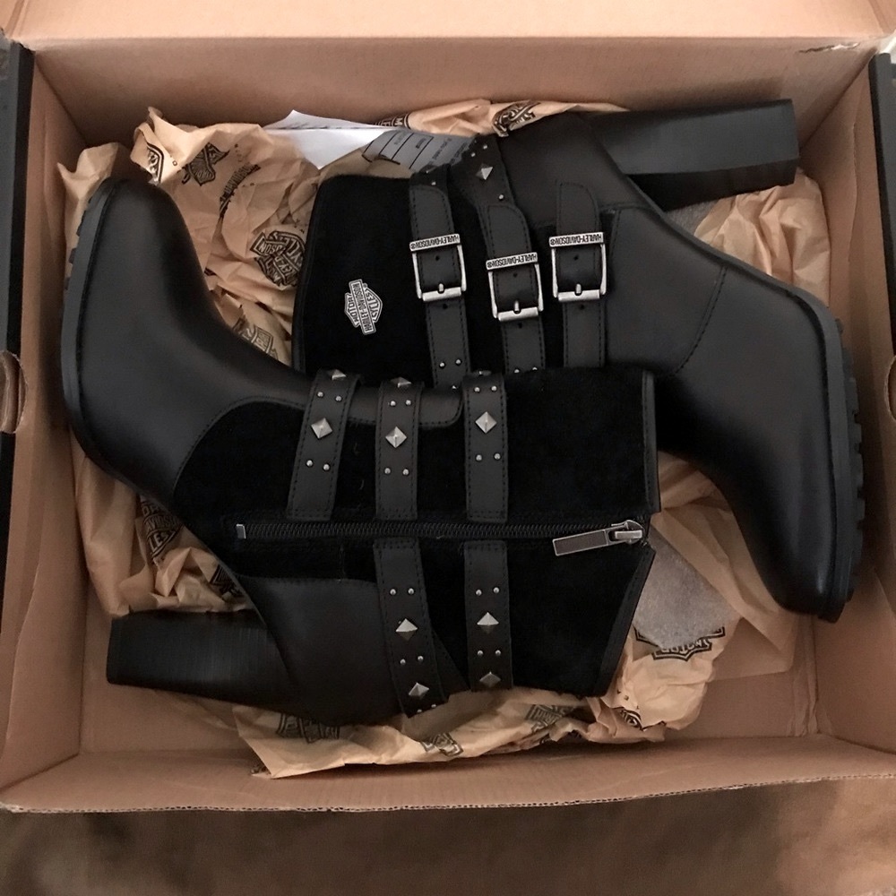 NIB Harley Davidson Women’s Black Leather & Suede Boot size 9 - Picture 6 of 7